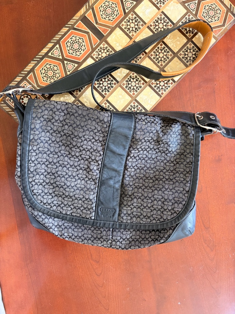 Coach Signature Messenger Bag in Charcoal and Black